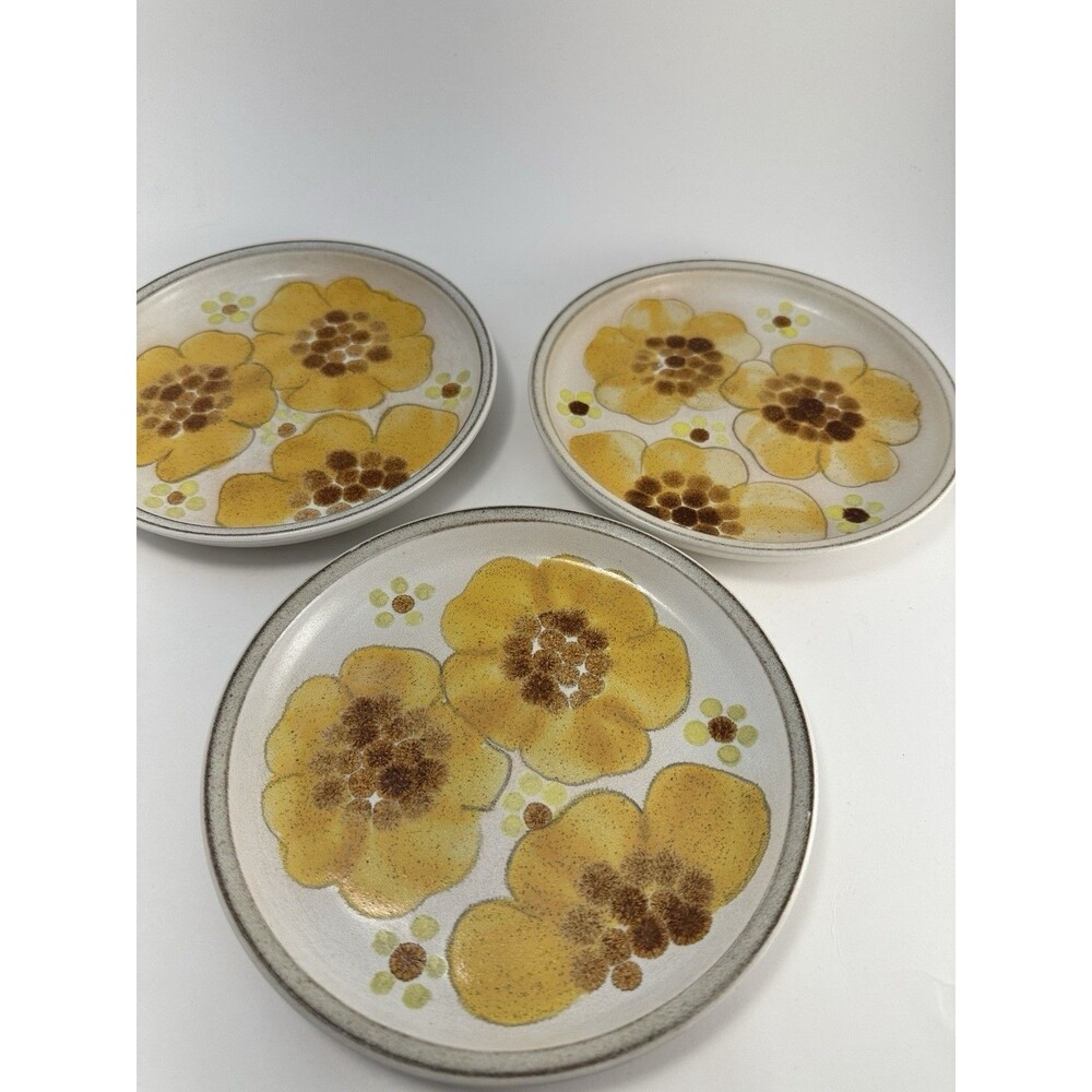 Vintage Denby Transeason England Bread Dessert Plates Set of 3 6.5" Floral